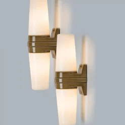 Pamono White and Brown Ceramic Wall Lights, Sweden, 1970s, Set of 2