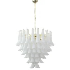 Discount Pamono White and Crystal Color Murano Glass Petal Chandelier, Italy, 1990s