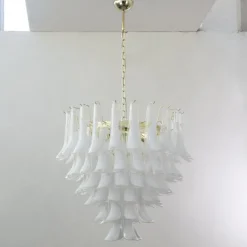 Discount Pamono White and Crystal Color Murano Glass Petal Chandelier, Italy, 1990s
