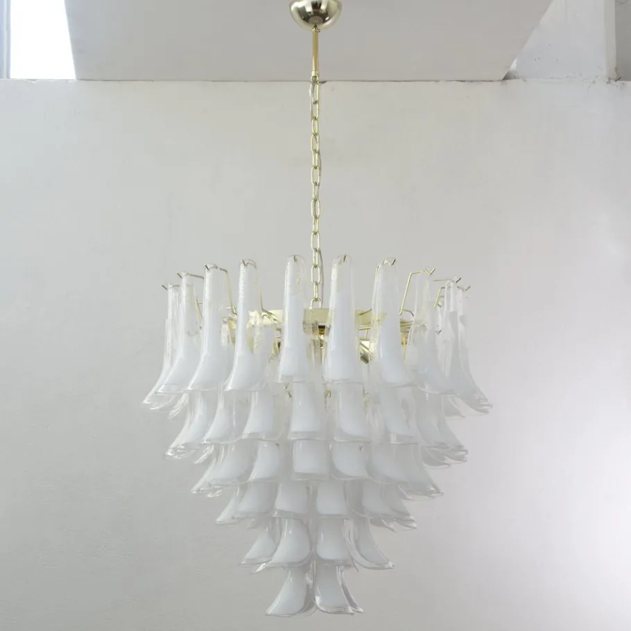 Discount Pamono White and Crystal Color Murano Glass Petal Chandelier, Italy, 1990s