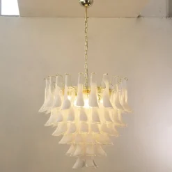 Discount Pamono White and Crystal Color Murano Glass Petal Chandelier, Italy, 1990s