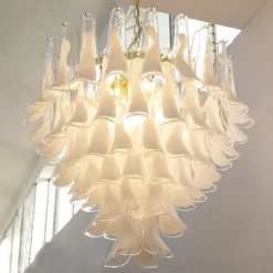 Discount Pamono White and Crystal Color Murano Glass Petal Chandelier, Italy, 1990s
