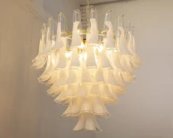 Discount Pamono White and Crystal Color Murano Glass Petal Chandelier, Italy, 1990s
