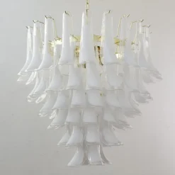 Discount Pamono White and Crystal Color Murano Glass Petal Chandelier, Italy, 1990s