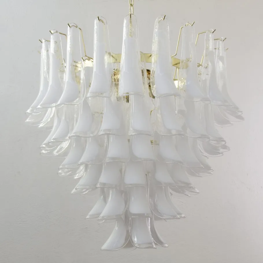 Discount Pamono White and Crystal Color Murano Glass Petal Chandelier, Italy, 1990s