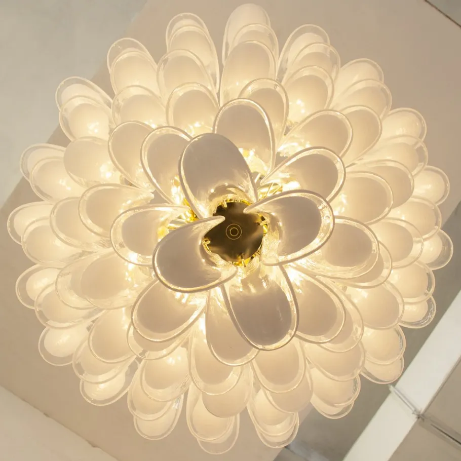 Discount Pamono White and Crystal Color Murano Glass Petal Chandelier, Italy, 1990s