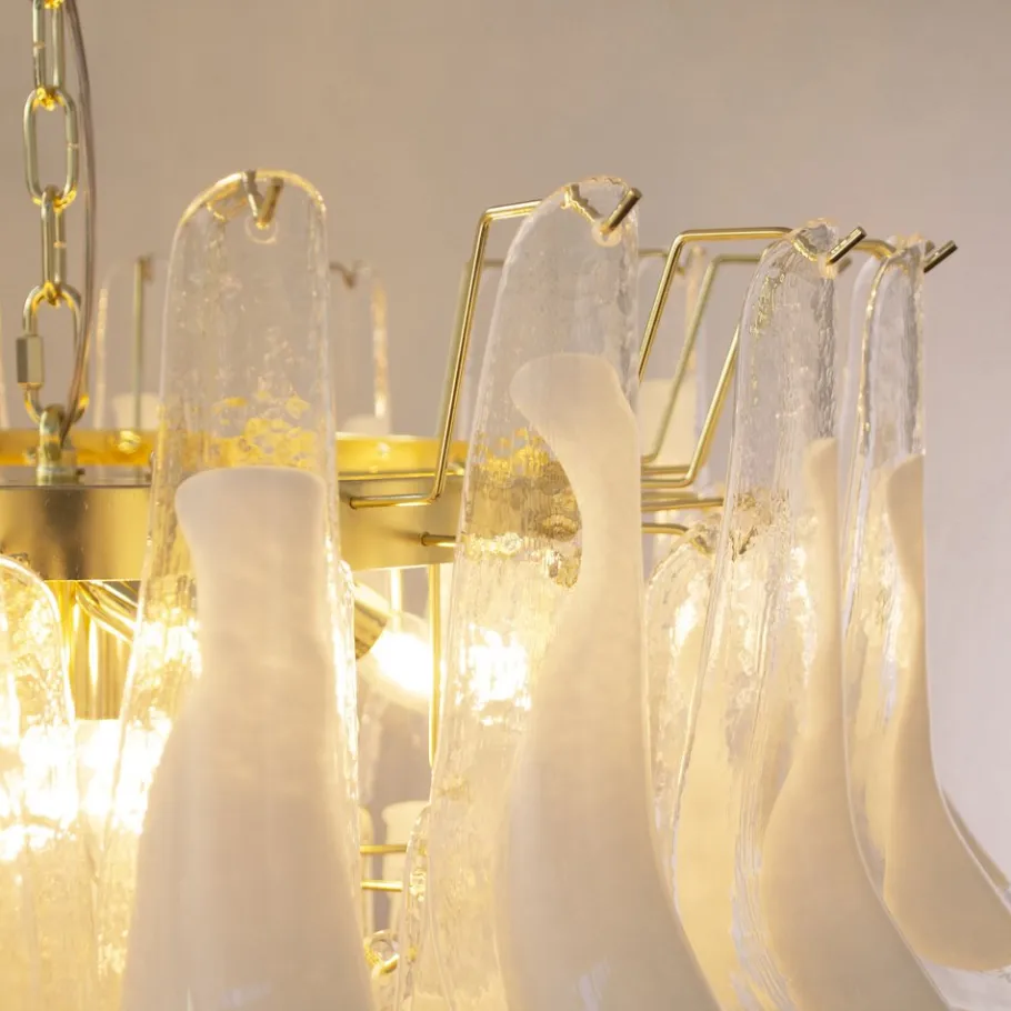 Discount Pamono White and Crystal Color Murano Glass Petal Chandelier, Italy, 1990s