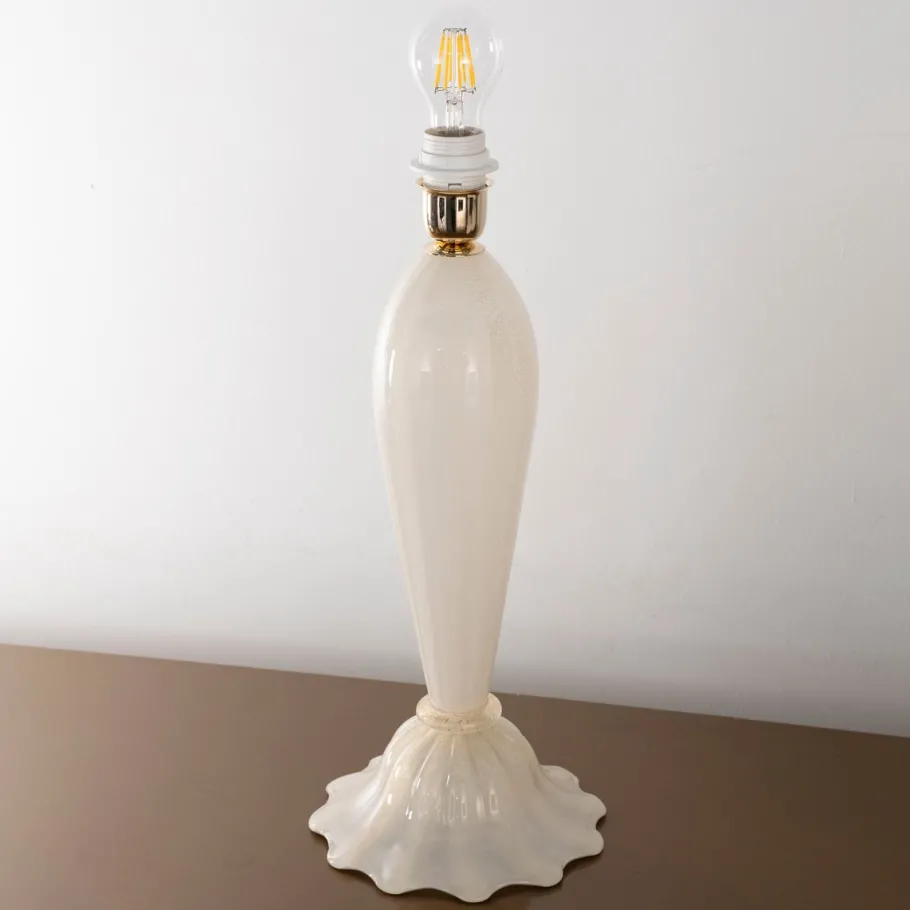 Best Pamono White and Gold Blown Murano Glass Table Lamps, Italy, 1980s