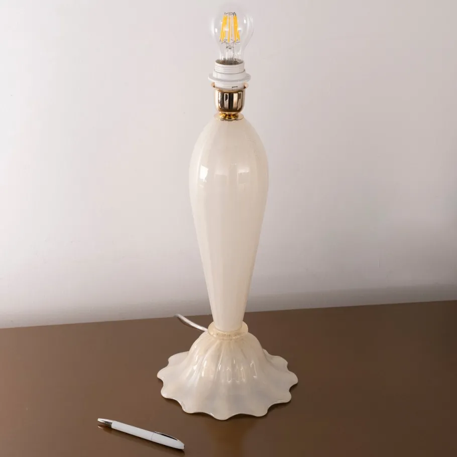 Best Pamono White and Gold Blown Murano Glass Table Lamps, Italy, 1980s