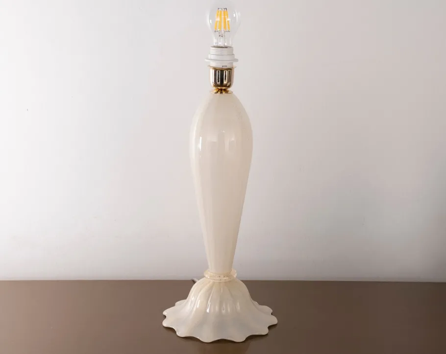 Best Pamono White and Gold Blown Murano Glass Table Lamps, Italy, 1980s