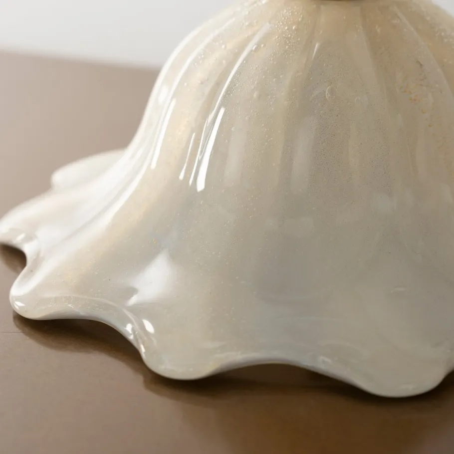 Best Pamono White and Gold Blown Murano Glass Table Lamps, Italy, 1980s