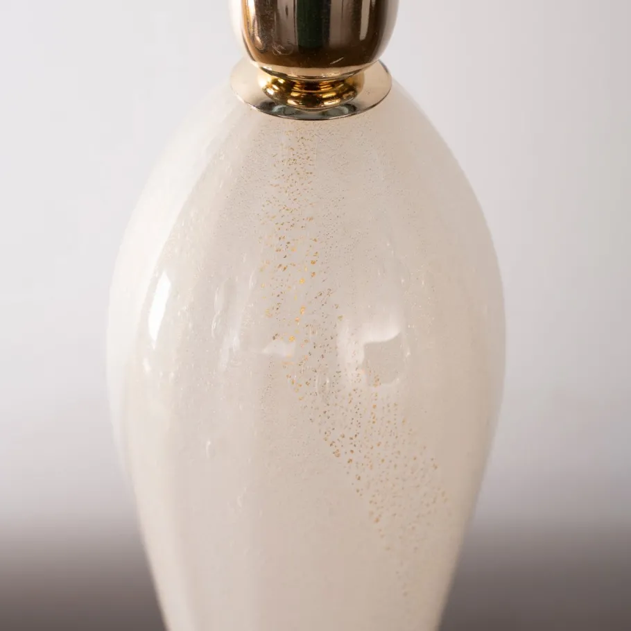 Best Pamono White and Gold Blown Murano Glass Table Lamps, Italy, 1980s