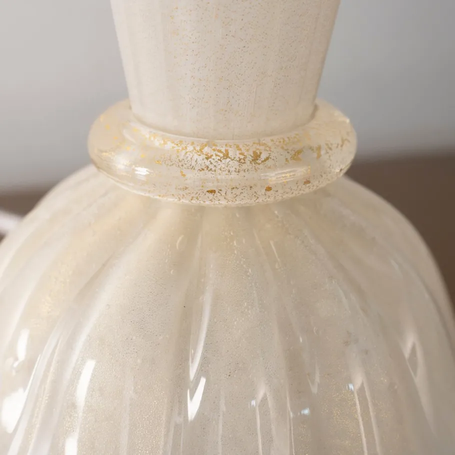 Best Pamono White and Gold Blown Murano Glass Table Lamps, Italy, 1980s