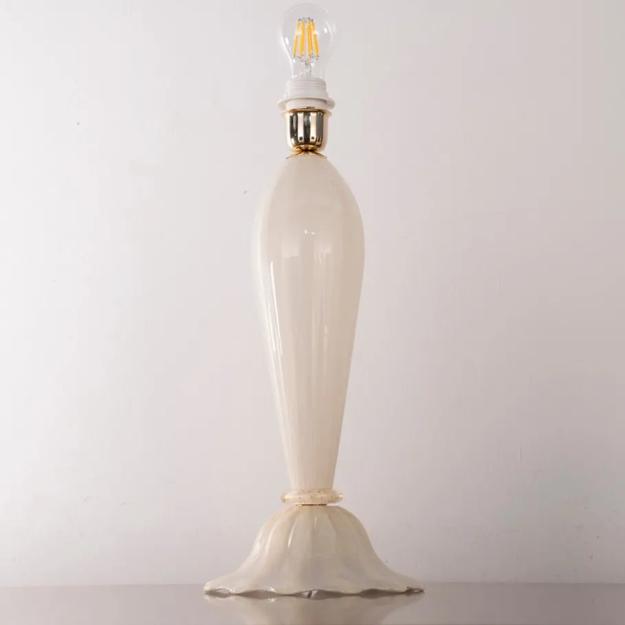 Best Pamono White and Gold Blown Murano Glass Table Lamps, Italy, 1980s