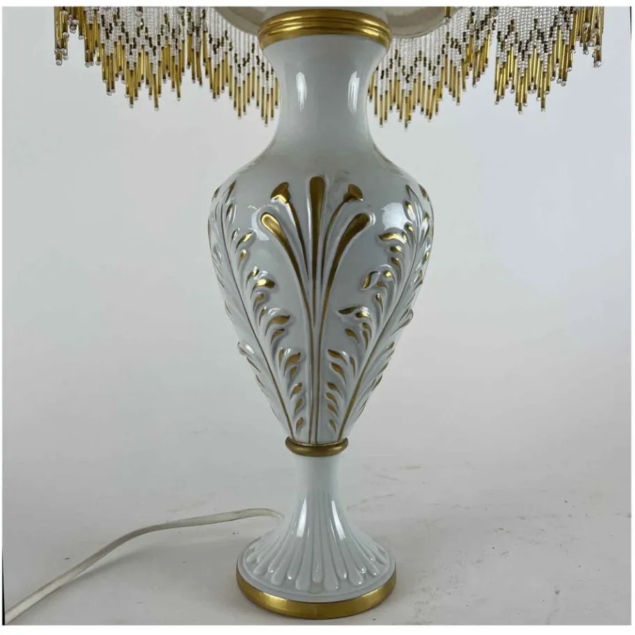 New Pamono White and Gold Porcelain Table Lamp, 1970s