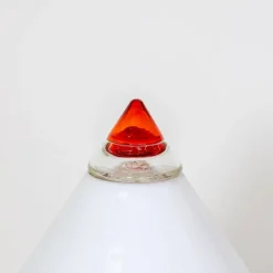 Outlet Pamono White and Red Glass Table Lamp by Leucos, Italy, 1960s