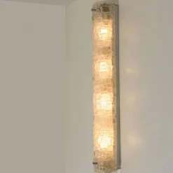 New Pamono White Bubbled Ice Glass Wall Light from Hillebrand, 1960