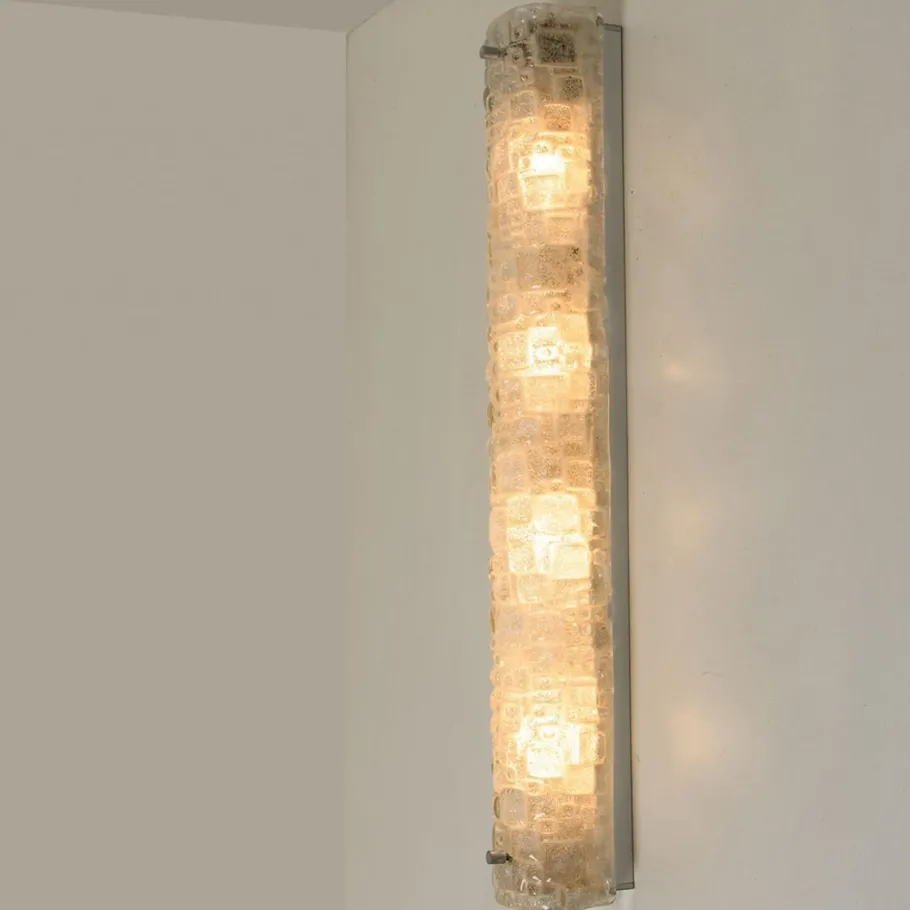 New Pamono White Bubbled Ice Glass Wall Light from Hillebrand, 1960