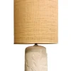 Discount Pamono White Ceramic Table Lamp with Embossed Leaf Details and Fabric Lampshade from Vivai del Sud, Italy, 1960s