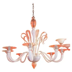 Hot Pamono White Chandelier with Transparent Leaves in Murano Glass by Simoeng