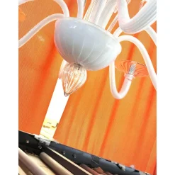 Hot Pamono White Chandelier with Transparent Leaves in Murano Glass by Simoeng