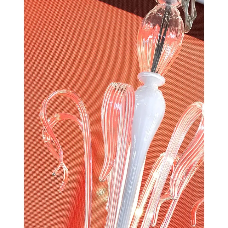 Hot Pamono White Chandelier with Transparent Leaves in Murano Glass by Simoeng