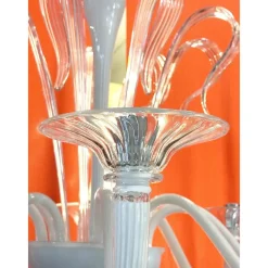 Hot Pamono White Chandelier with Transparent Leaves in Murano Glass by Simoeng