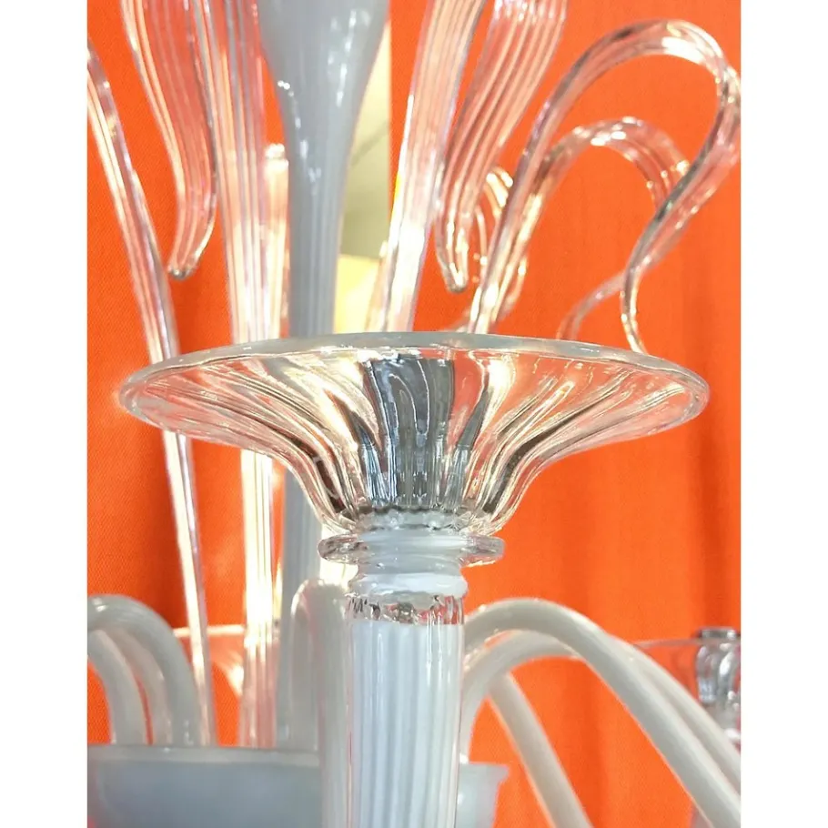 Hot Pamono White Chandelier with Transparent Leaves in Murano Glass by Simoeng