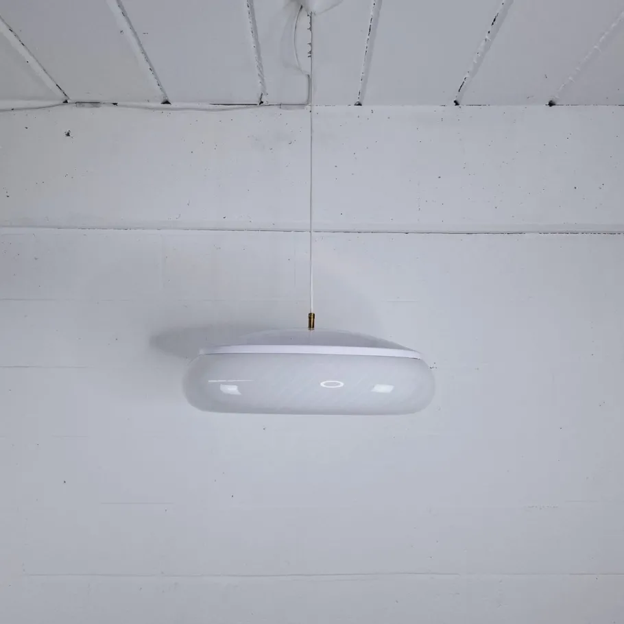 Hot Pamono White Grooved Acrylic Glass Suspension, 1970s