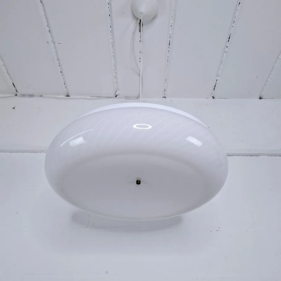 Hot Pamono White Grooved Acrylic Glass Suspension, 1970s