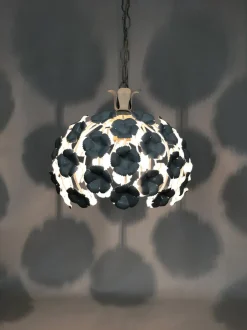 New Pamono White Metal Floral Pendant Light. 1970s
