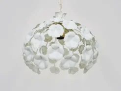 New Pamono White Metal Floral Pendant Light. 1970s