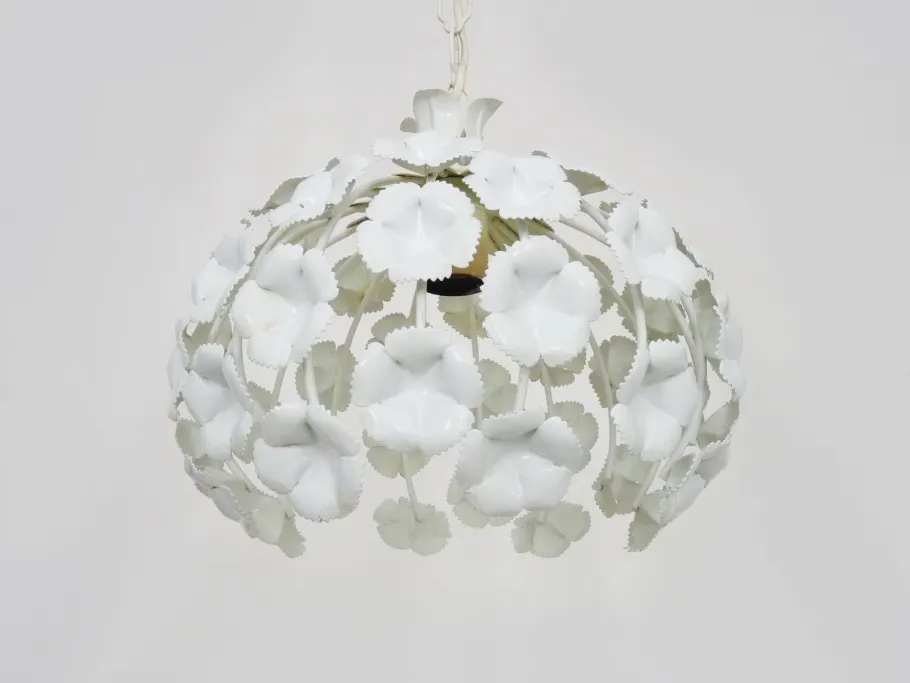New Pamono White Metal Floral Pendant Light. 1970s