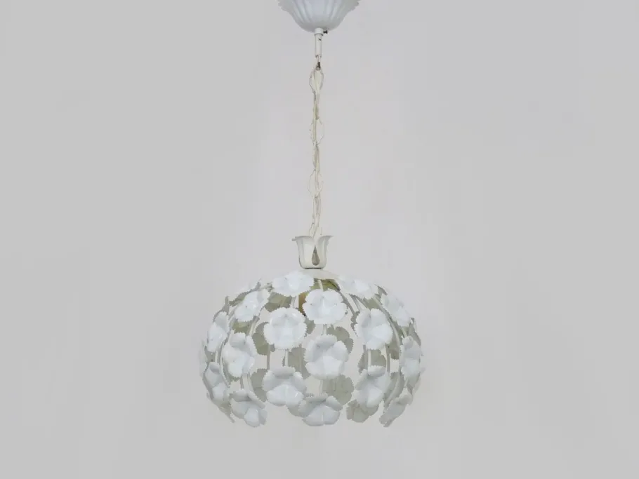 New Pamono White Metal Floral Pendant Light. 1970s