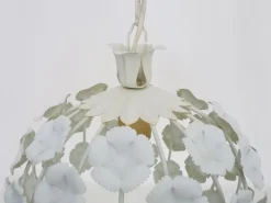 New Pamono White Metal Floral Pendant Light. 1970s