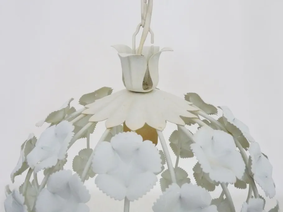 New Pamono White Metal Floral Pendant Light. 1970s