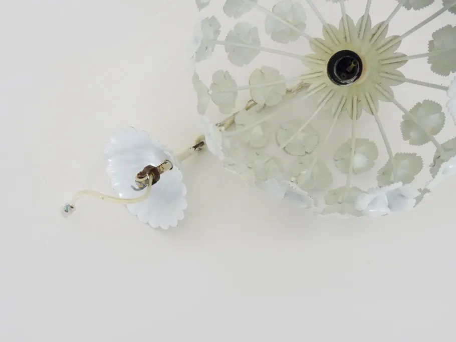New Pamono White Metal Floral Pendant Light. 1970s