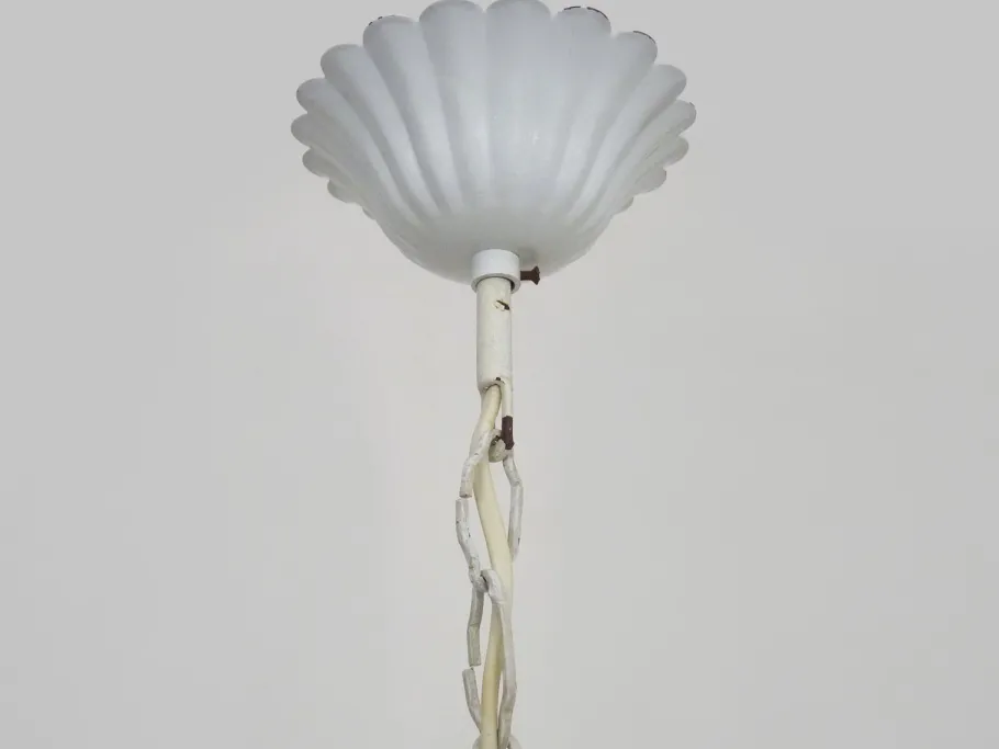 New Pamono White Metal Floral Pendant Light. 1970s