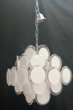 Clearance Pamono White Murano Glass Chandelier, 1970s