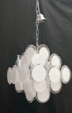 Clearance Pamono White Murano Glass Chandelier, 1970s