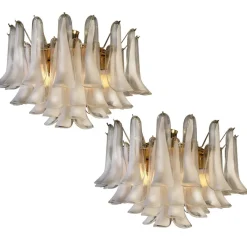 Discount Pamono White Petals Murano Glass Chandeliers, Set of 2