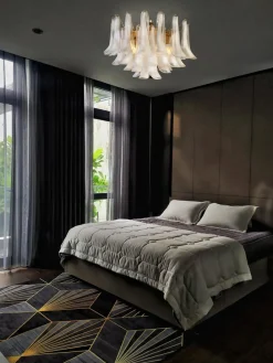 Discount Pamono White Petals Murano Glass Chandeliers, Set of 2