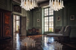 Discount Pamono White Petals Murano Glass Chandeliers, Set of 2