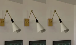 Best Pamono White Wall Lamps with Brass Fittings in the style of Stilnovo, Set of 3