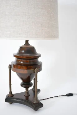 Discount Pamono Wood and Brass Baluster Lamp, 1910s