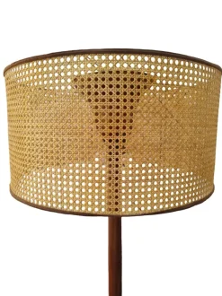 Pamono Wood Floor Lamp with Vienna Straw Lampshade, Italy, 1950s