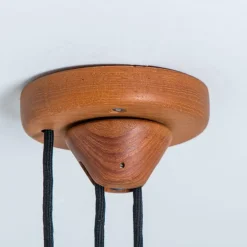 New Pamono Wooden Pendant Light with Textile Shade from Domus Germany, 1970s