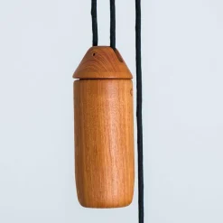 New Pamono Wooden Pendant Light with Textile Shade from Domus Germany, 1970s