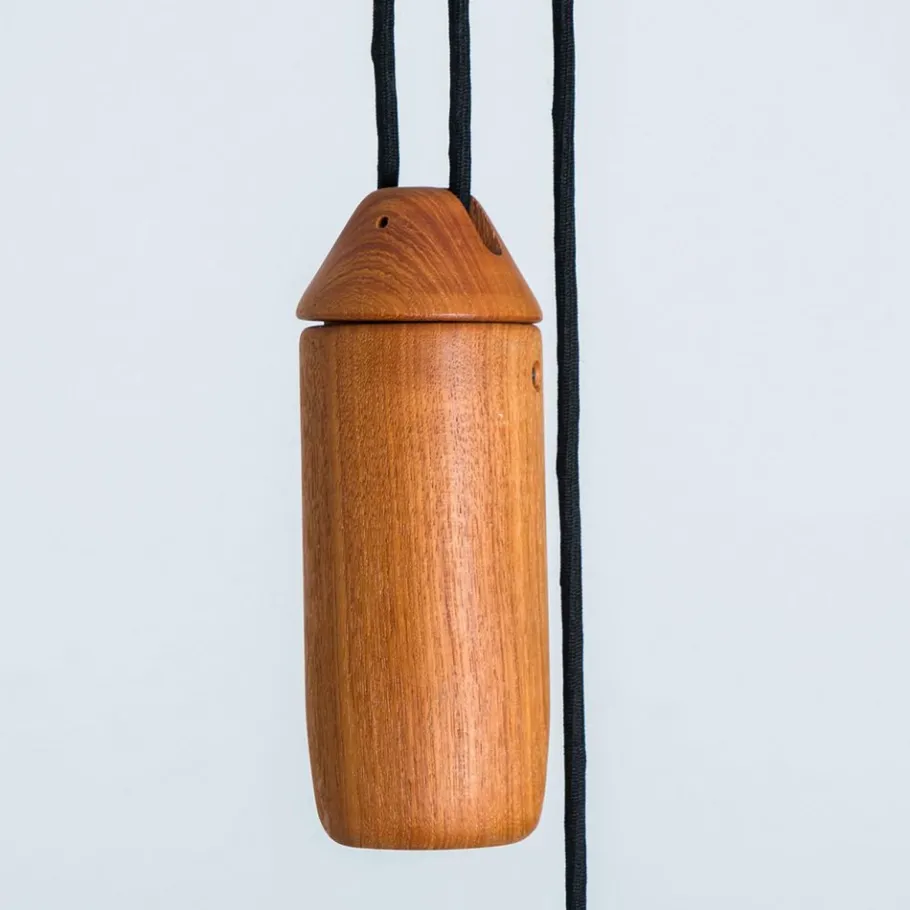 New Pamono Wooden Pendant Light with Textile Shade from Domus Germany, 1970s