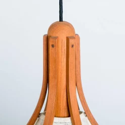 New Pamono Wooden Pendant Light with Textile Shade from Domus Germany, 1970s